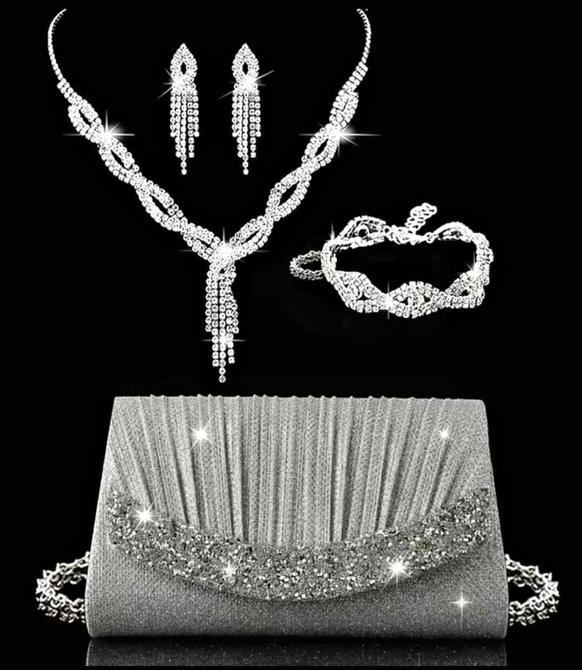 5-Piece Women’s Rhinestone Clutch & Jewelry Set