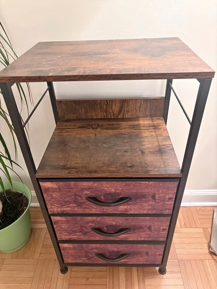 Nightstand / Side Table with 3 Drawers & Open Shelf
