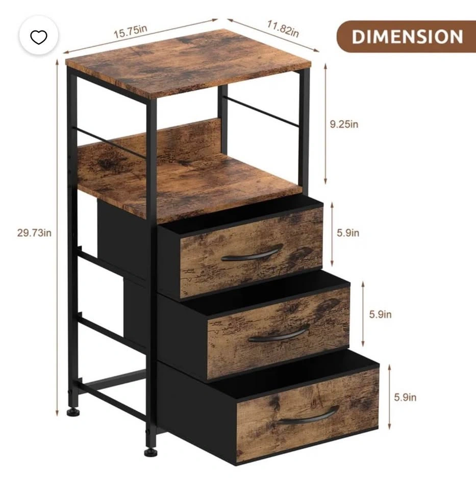 Nightstand / Side Table with 3 Drawers & Open Shelf - photo 2