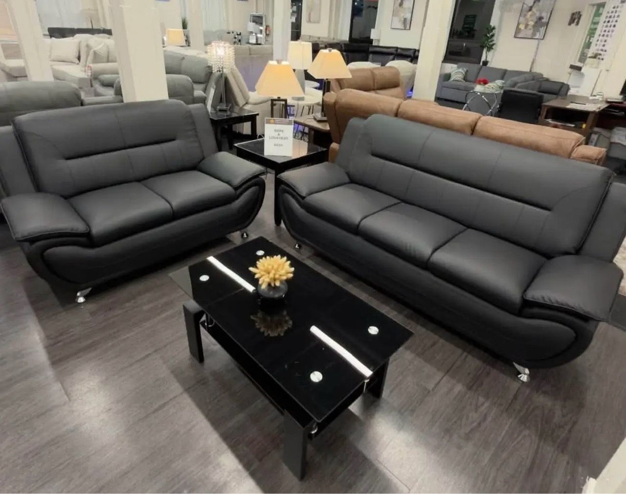 Black Leather Sofa and Loveseat Set