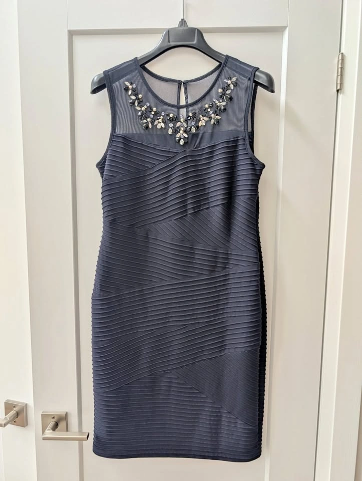 R&M Richards Navy Blue Mesh Shutter Dress