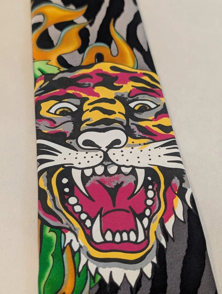 Vintage Ed Hardy Tiger Zebra Print Silk Tie Y2K Christian Audigi - photo 4