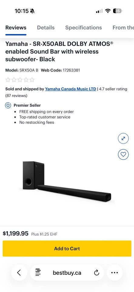 Yamaha SR-X50ABL Dolby Atmos Sound Bar with Wireless Subwoofer - photo 2