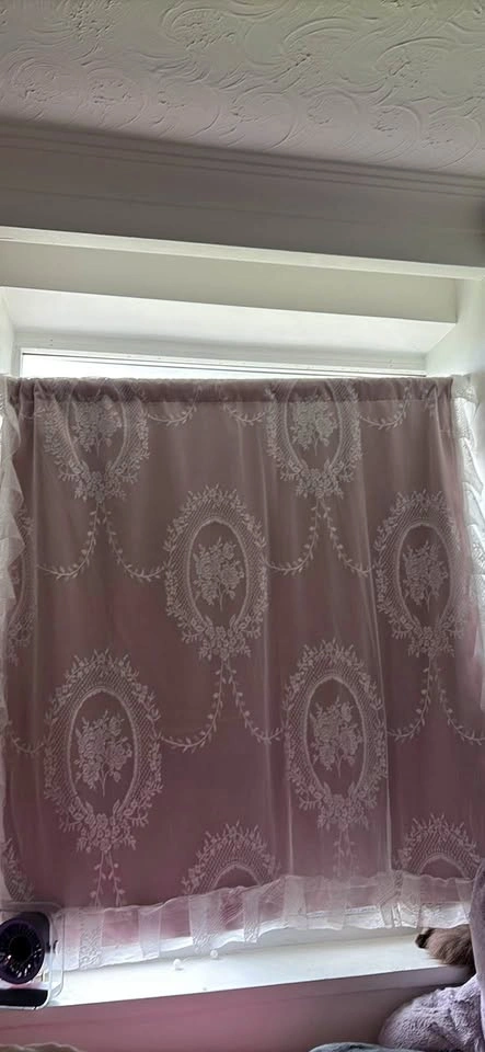 Pink Lace Curtain with Adjustable Tension Rod