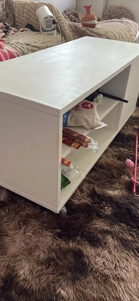 White Rolling Coffee Table with Storage Shelves - photo 2