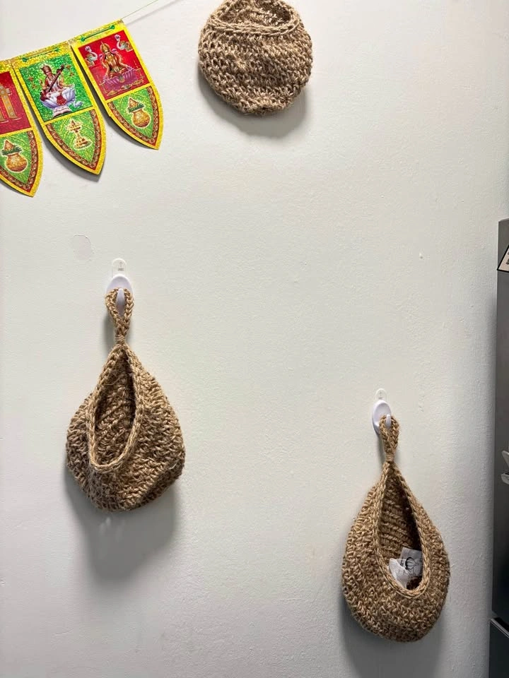 Boho Hanging Storage Baskets (Set of 3) – Jute/Crochet Wall Orga