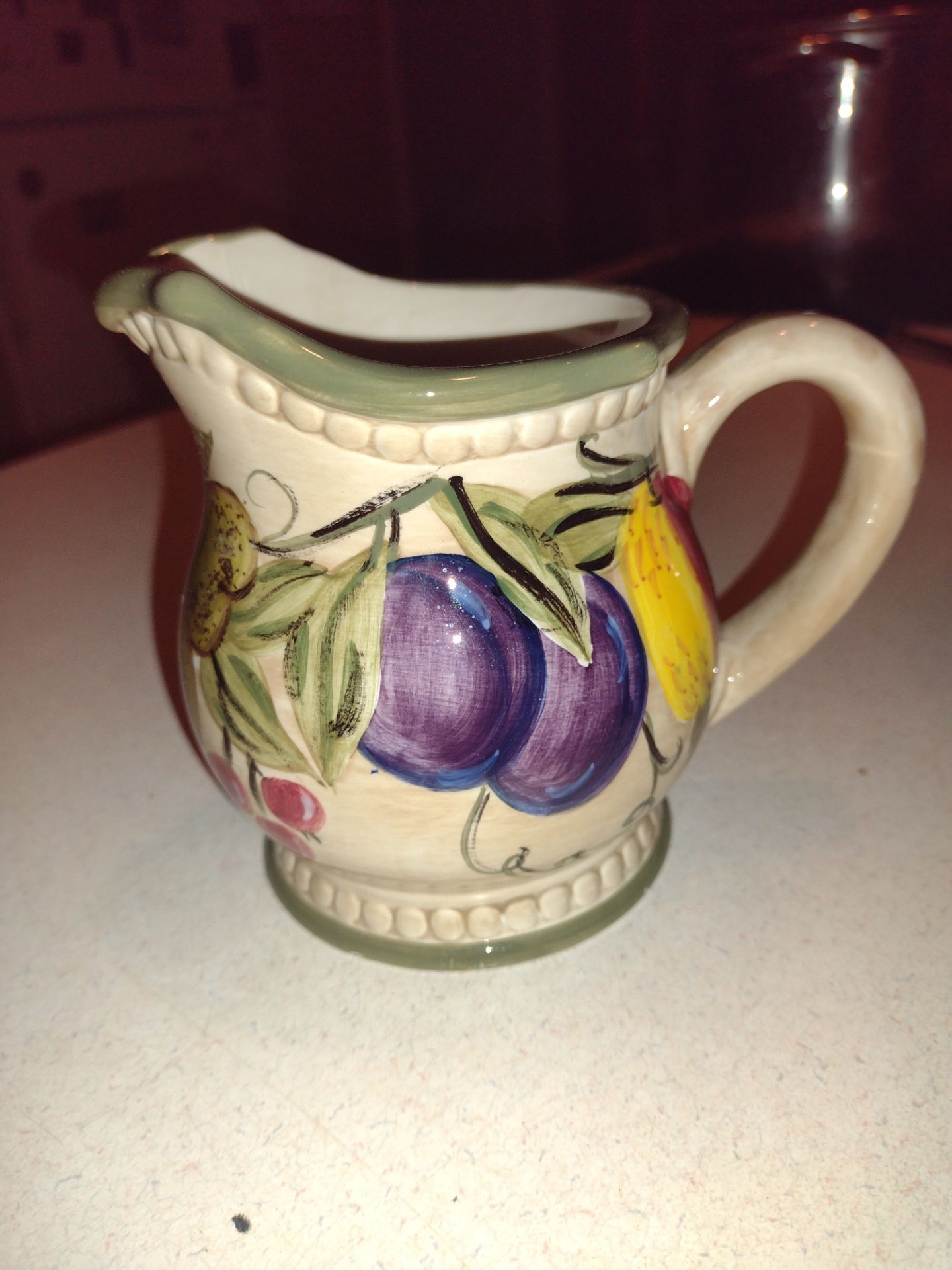 Ceramic Pitcher with Hand-Painted Fruit Design