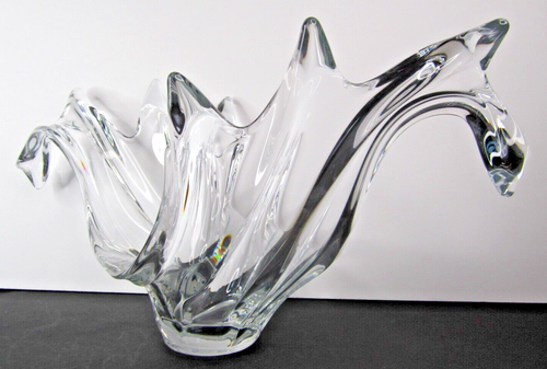 19" Crystal Ocean Surf Waves Centerpiece Vannes Cristal France