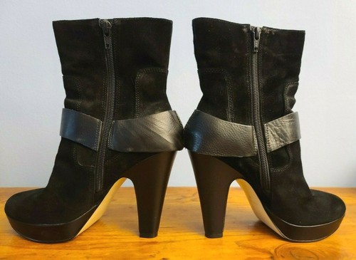 Nine West Black Suede Zippered Stack High Heel Boots 5M - photo 5