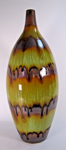 16" MCM Studio Art Green & Orange Copper Drip Glaze Vase