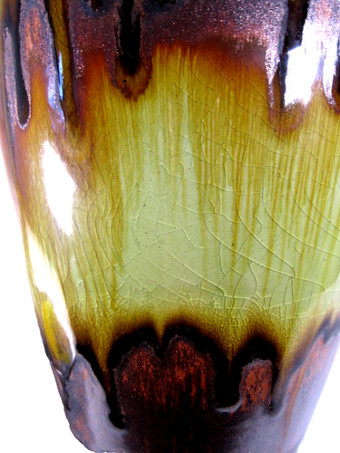 16" MCM Studio Art Green & Orange Copper Drip Glaze Vase - photo 2