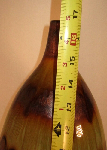 16" MCM Studio Art Green & Orange Copper Drip Glaze Vase - photo 3
