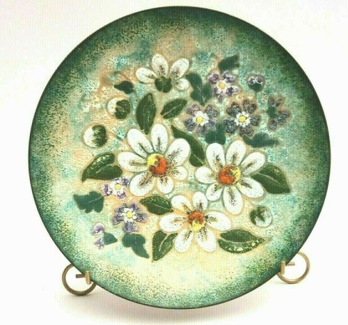 Handpainted Enamel on Copper Floral Plate Liliana Bustamante