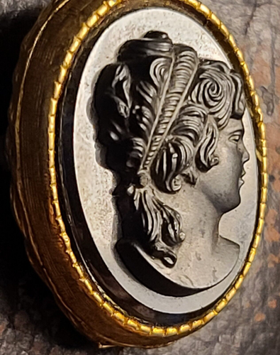 Vintage 1.1" Victorian Revival Hematite Black Glass Cameo