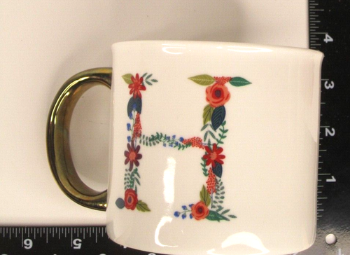 Floral Monogram Initial H Gold Handle 2-sided Cup Coffee Tea Mug - photo 2