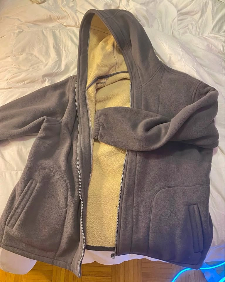Grey Sherpa-Lined Fleece Zip-Up Hoodie