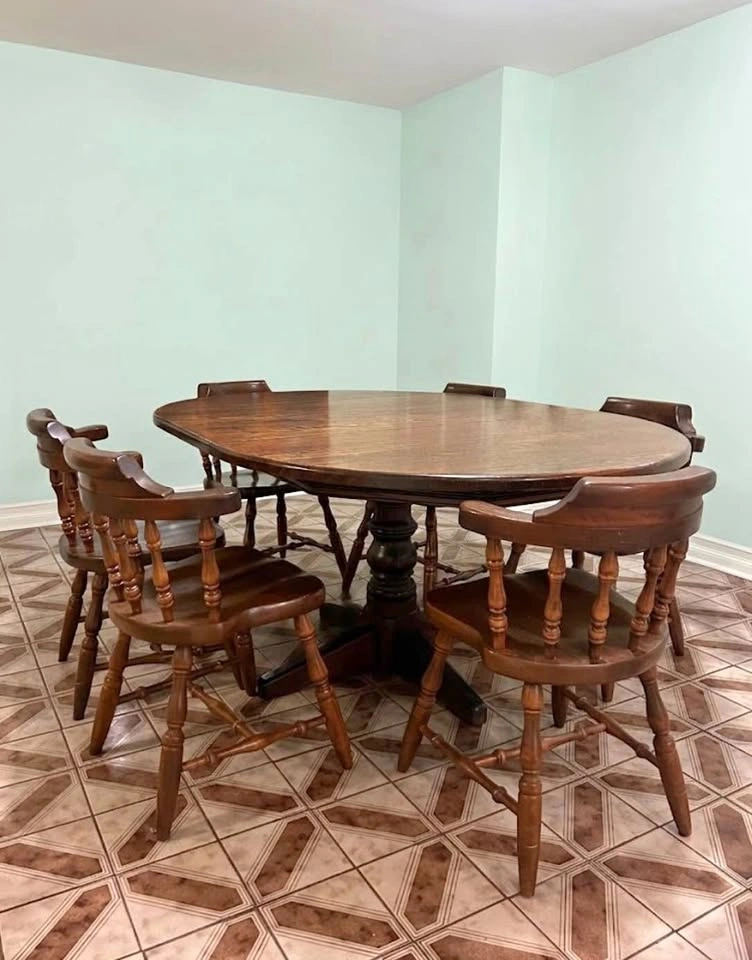 Vintage Solid Wood Dining Table & 6 Chairs