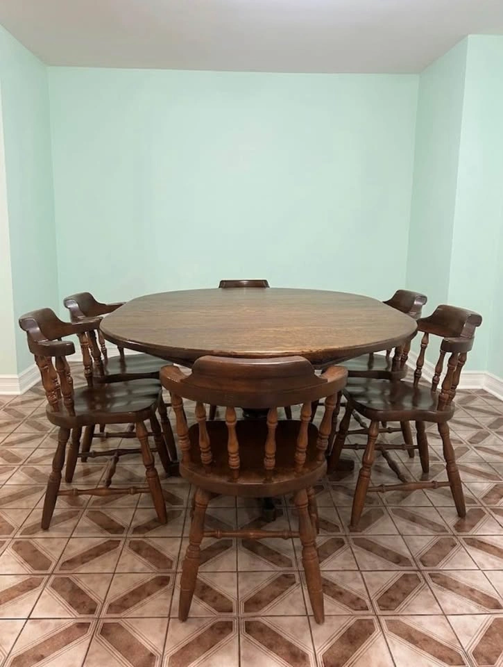 Vintage Solid Wood Dining Table & 6 Chairs - photo 2