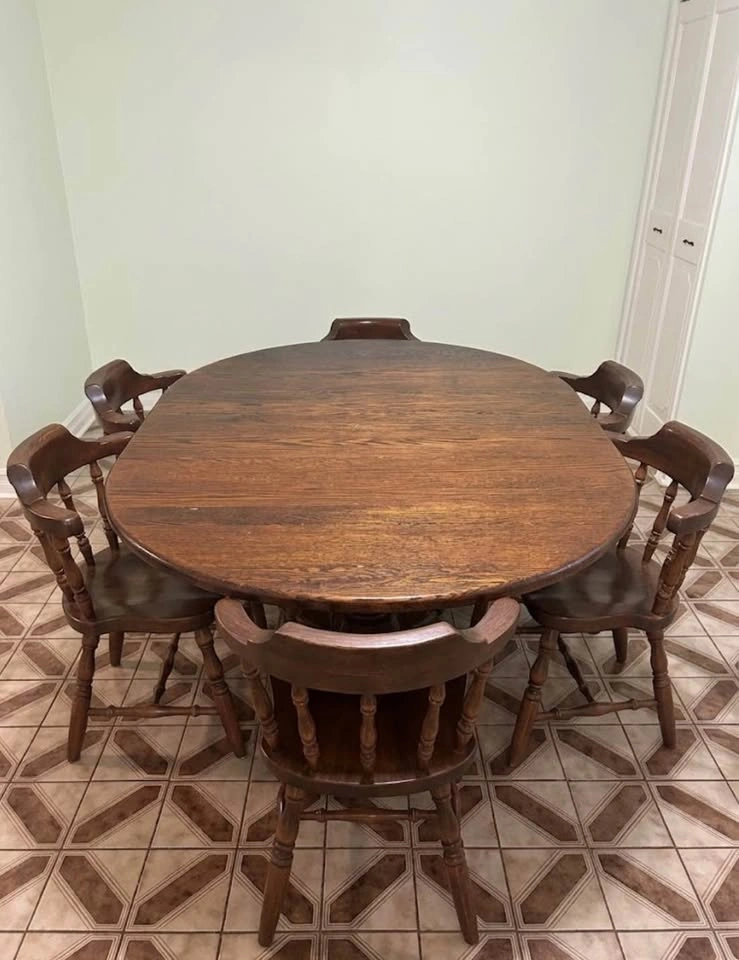 Vintage Solid Wood Dining Table & 6 Chairs - photo 3