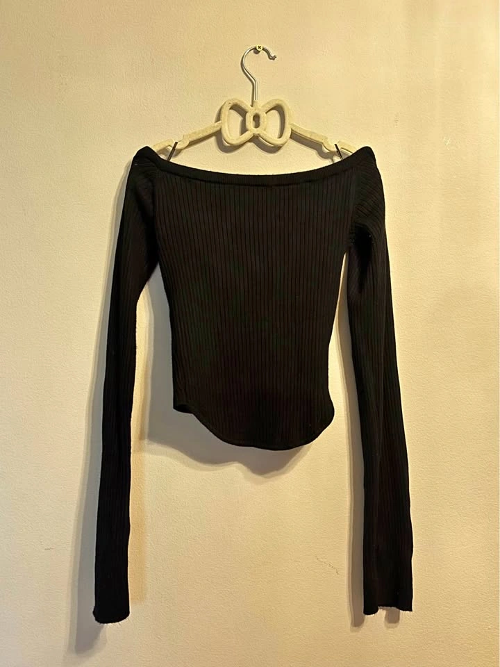 Garage Off-the-Shoulder Ribbed Long Sleeve Top