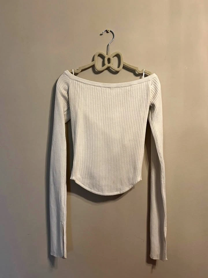 Garage Off-the-Shoulder Ribbed Top White