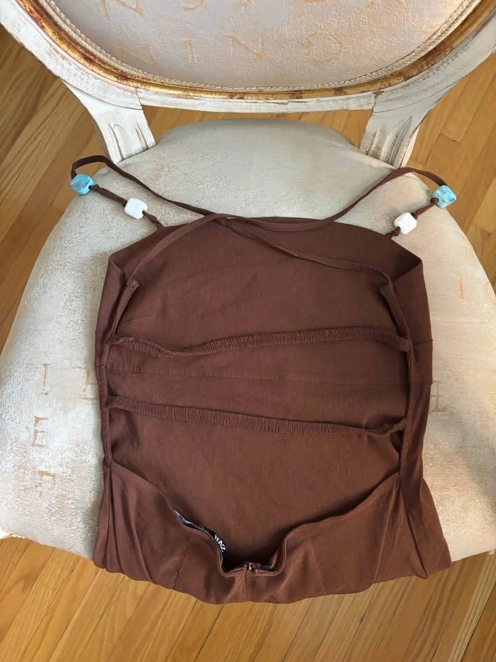 Zara Brown Beaded Strap Mini Summer Dress - photo 2