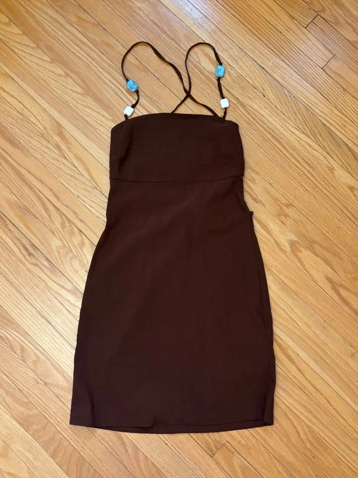 Zara Brown Beaded Strap Mini Summer Dress - photo 4