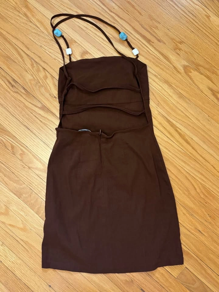 Zara Brown Beaded Strap Mini Summer Dress - photo 5