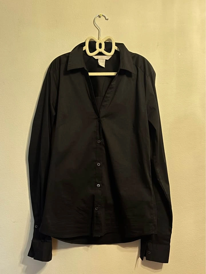 H&M Long Sleeve Button-Down Shirt Black - photo 2