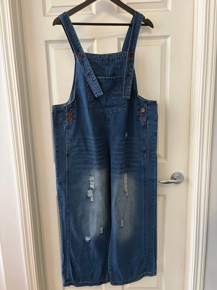 Distressed Wide Leg Denim Overalls - photo 2