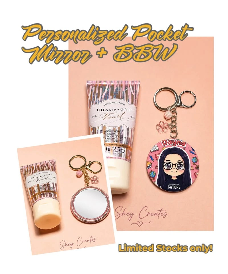 Personalized Pocket Mirror + BBW Body Cream (travel size) - photo 2