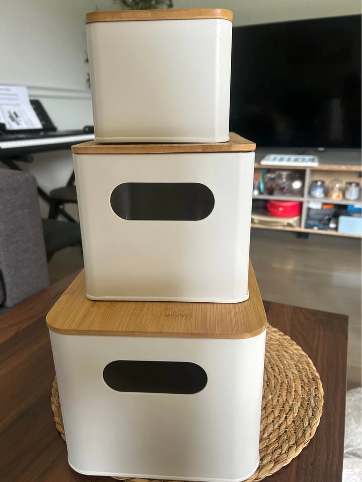 Metal storage bins with wooden lids - photo 4