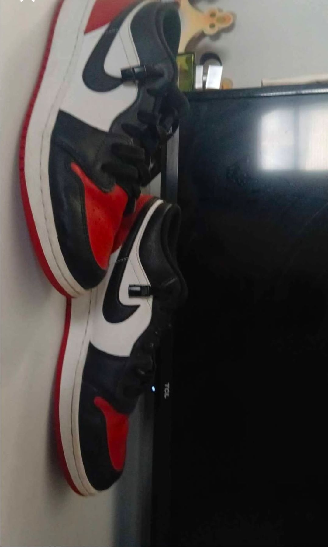 Red Air Jordans with Tieless laces size 7 y