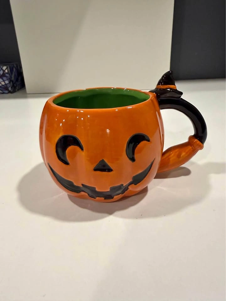 Halloween Pumpkin Mug with Witch-Hat Handle