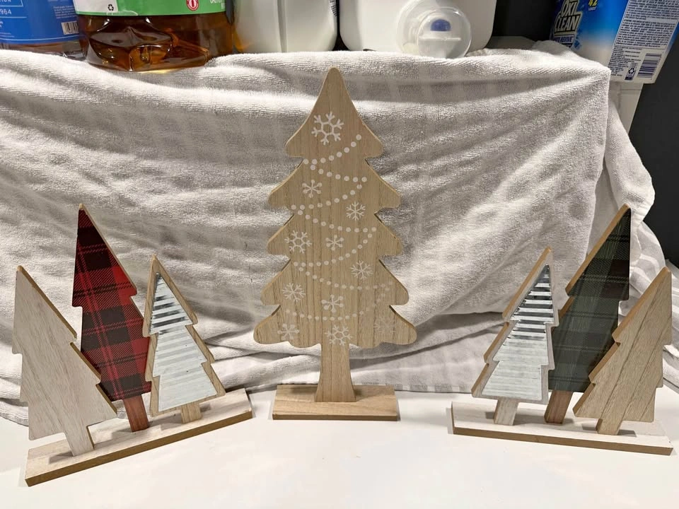Wooden Christmas Tree Décor Set – 3 Pieces