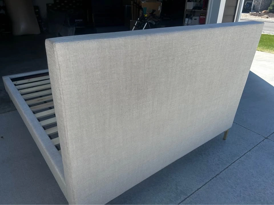 Saatva Rhodes Queen Bed Frame, Natural Linen, Like New - photo 3