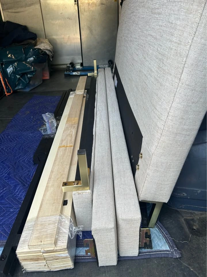 Saatva Rhodes Queen Bed Frame, Natural Linen, Like New - photo 4