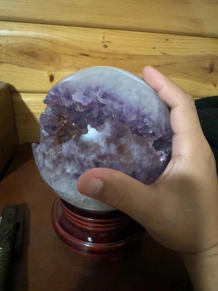 Large Natural Amethyst “Pac-Man” Crystal Sphere Geode - photo 2