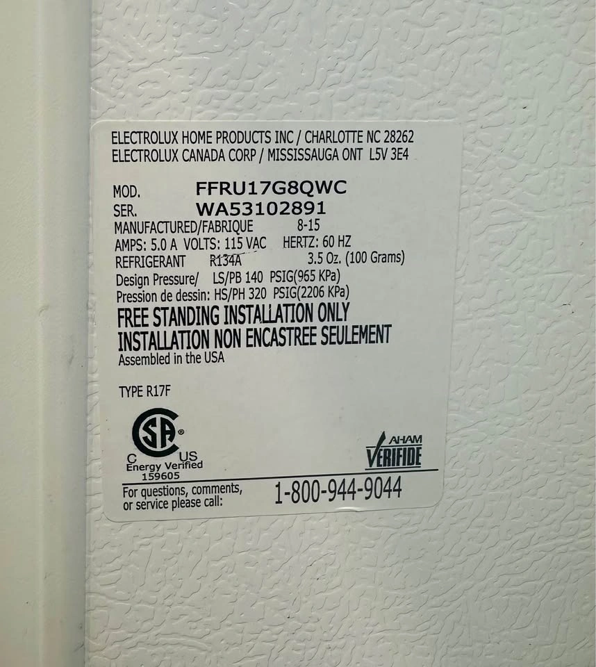 Used Frigidaire FFRU17G8QWC All Refrigerator - photo 3