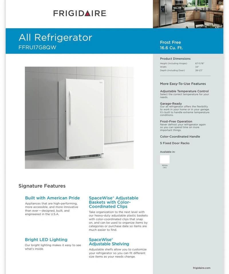 Used Frigidaire FFRU17G8QWC All Refrigerator - photo 4