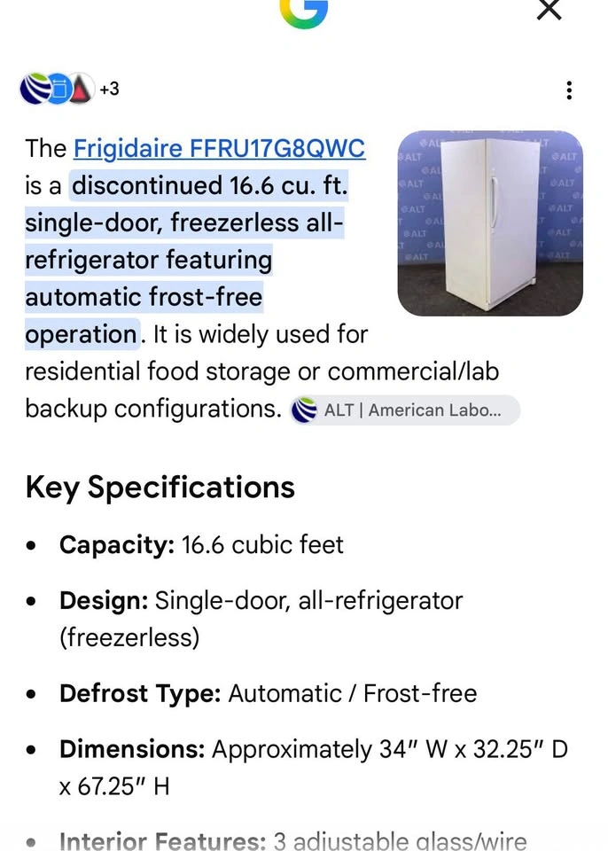 Used Frigidaire FFRU17G8QWC All Refrigerator - photo 5