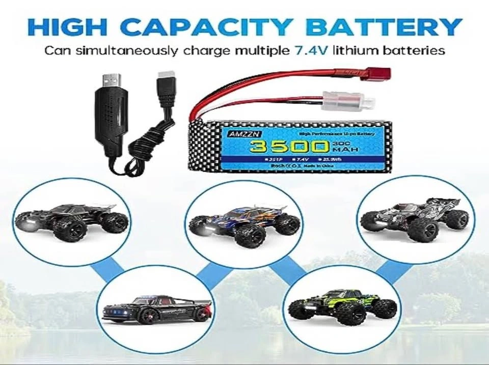 AMZZN 7.4V 3500mAh 30C Li-po Battery with USB Smart Charger - photo 2