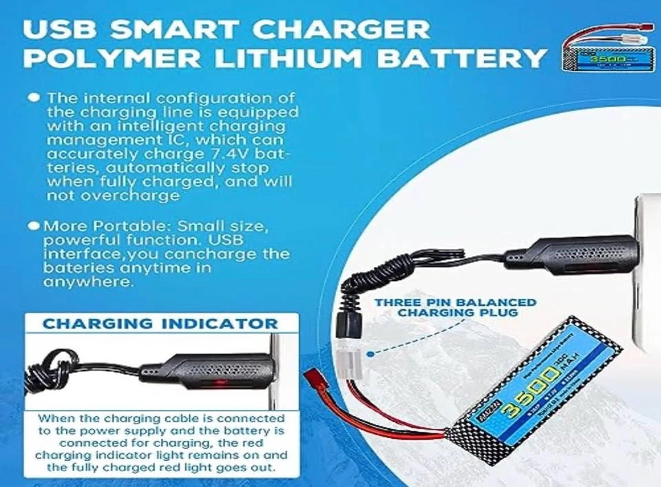 AMZZN 7.4V 3500mAh 30C Li-po Battery with USB Smart Charger - photo 4