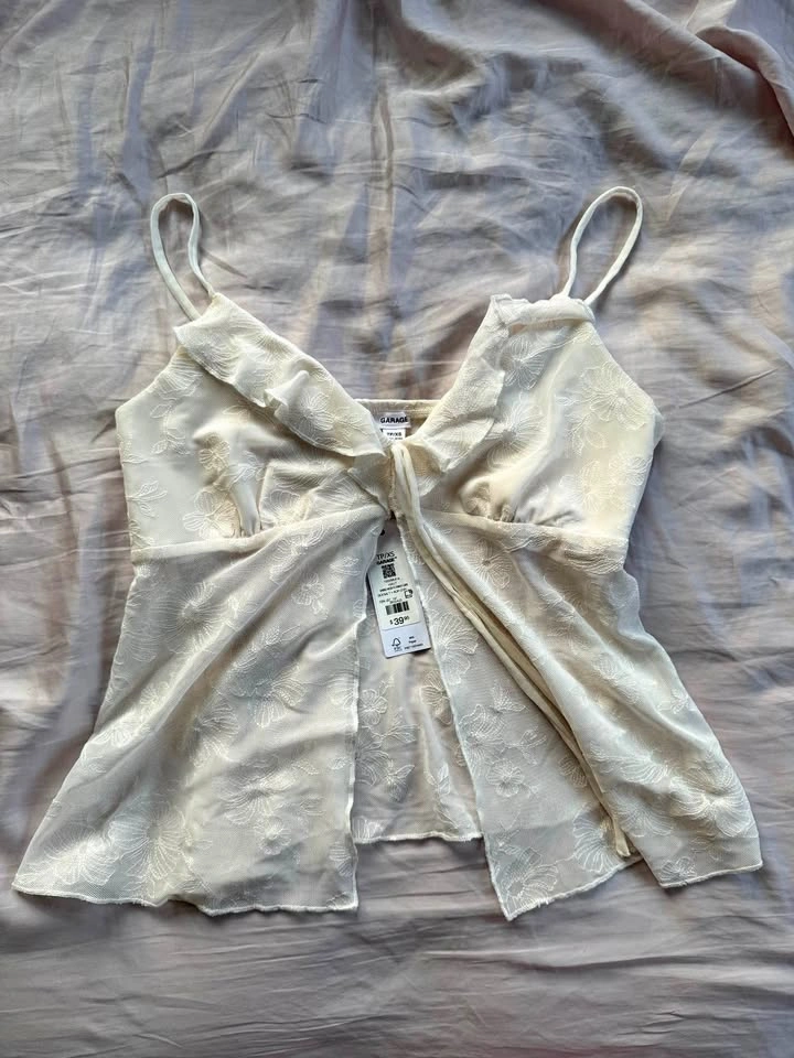 Garage Embroidered Mesh Flyaway Cami Top