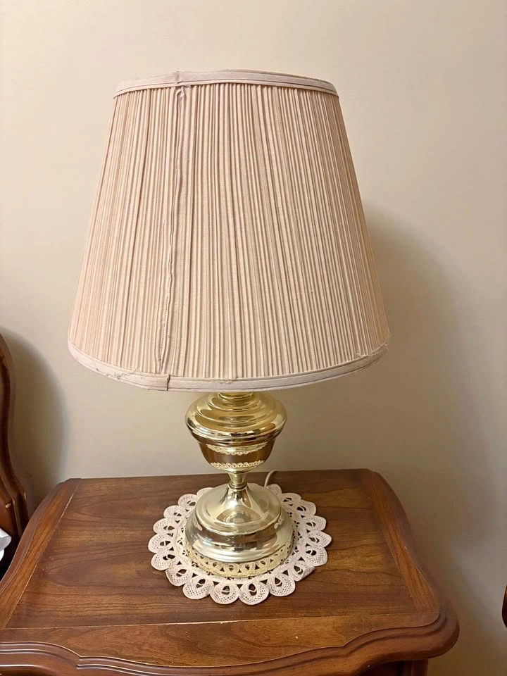 Vintage Brass Table Lamp with Pleated Shade