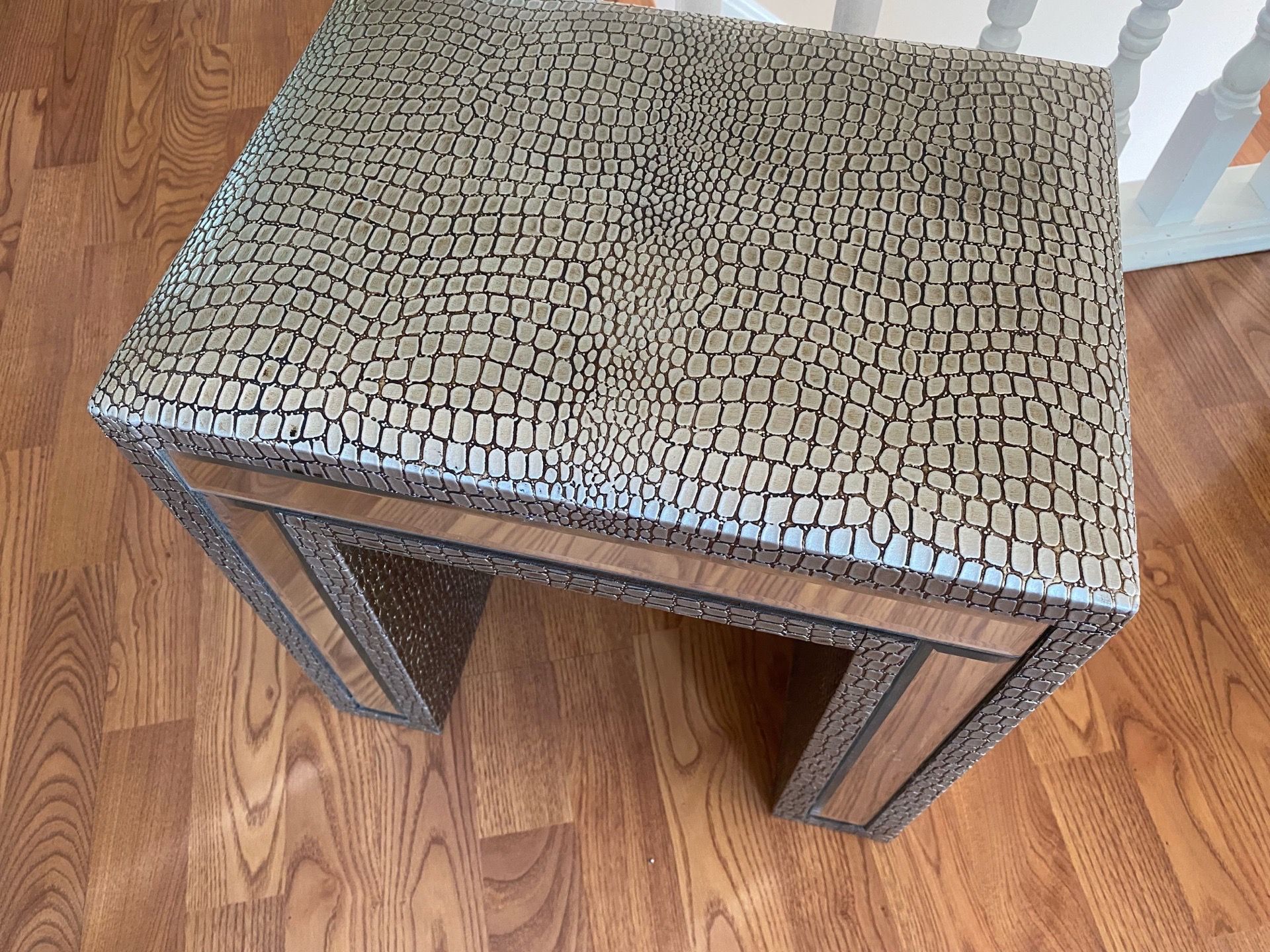 Paris Mirrored Glass Side Table With Mock Croc Faux Leather