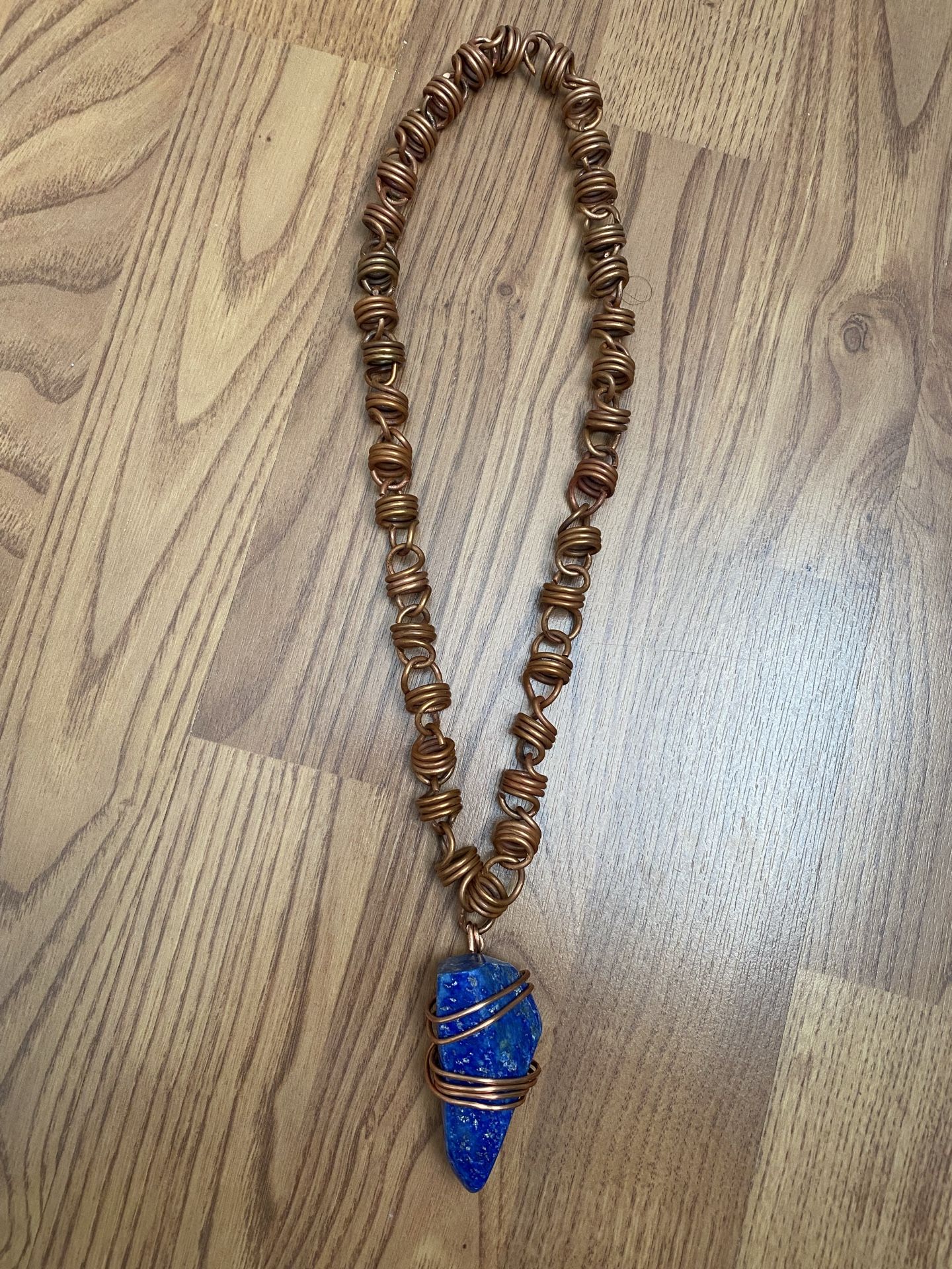 Handmade 24” 12 gauge solid copper necklace w/Lapis Lazuli
