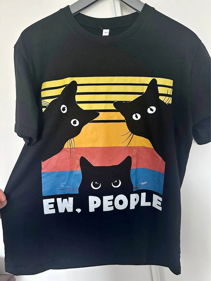 Ew People Cat Graphic T-Shirt Black Size L