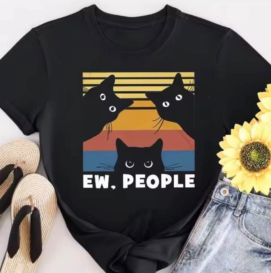 Ew People Cat Graphic T-Shirt Black Size L - photo 2