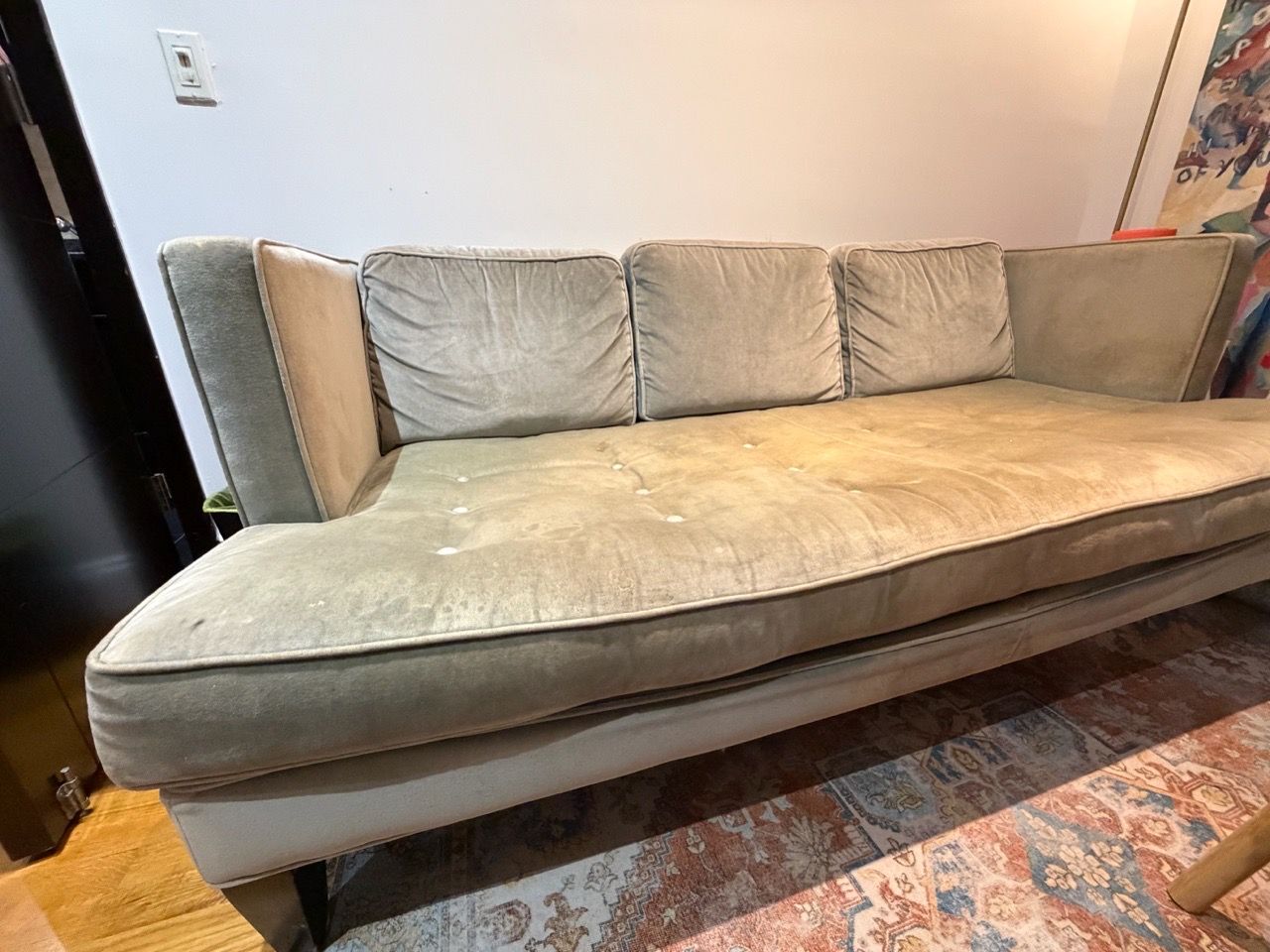 Sage Green Velvet 3 Seater Wide Sofa